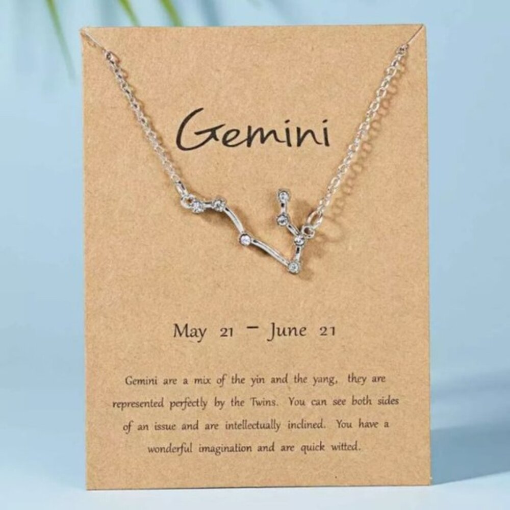 🎉 New Gemini Zodiac sign silver plated necklace